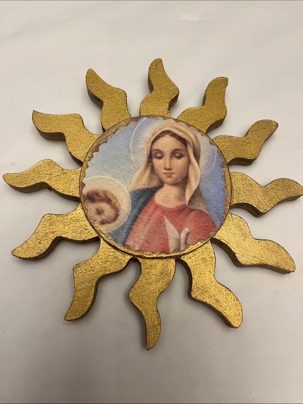 Gold Sunburst Virgin Mary Wall Accent